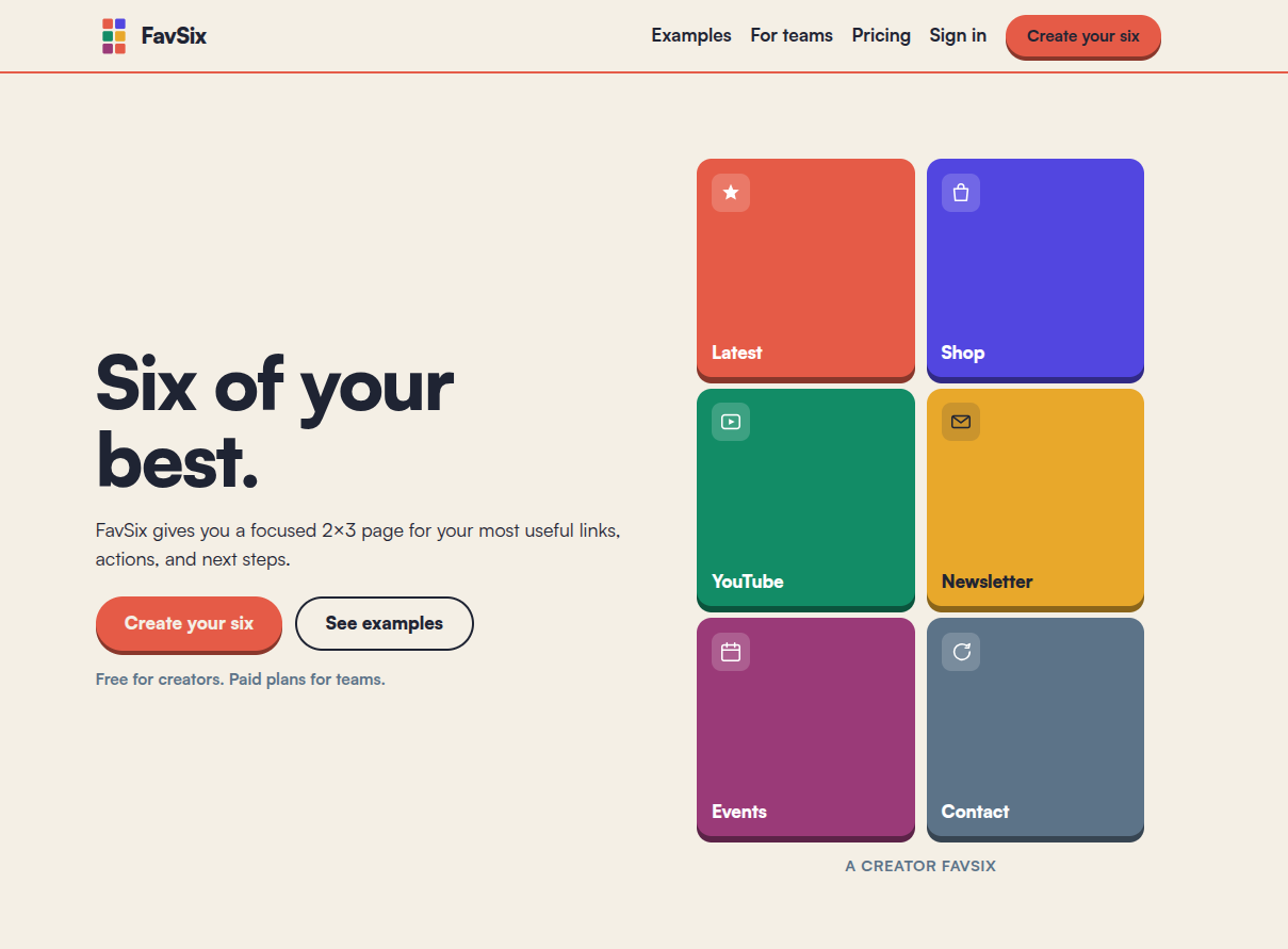 favsix.com — six of your best links, in one calm 2×3 page