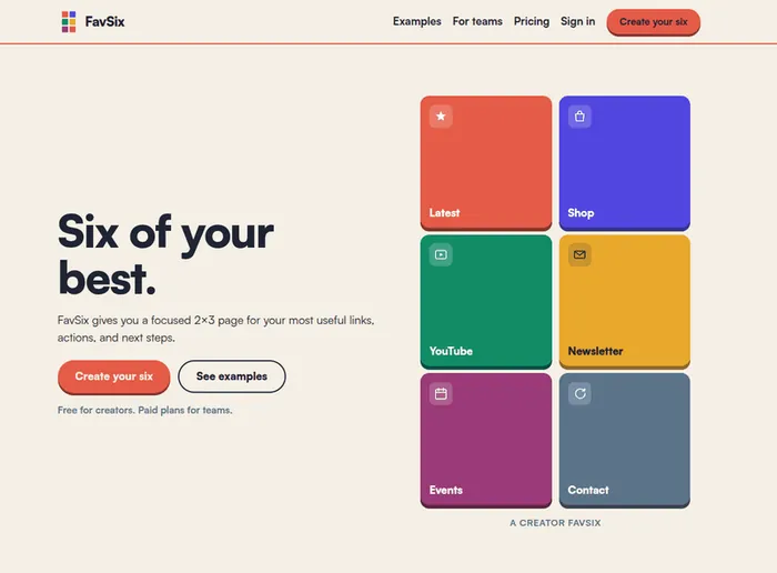 favsix.com - six of your best links, in one calm 2×3 page