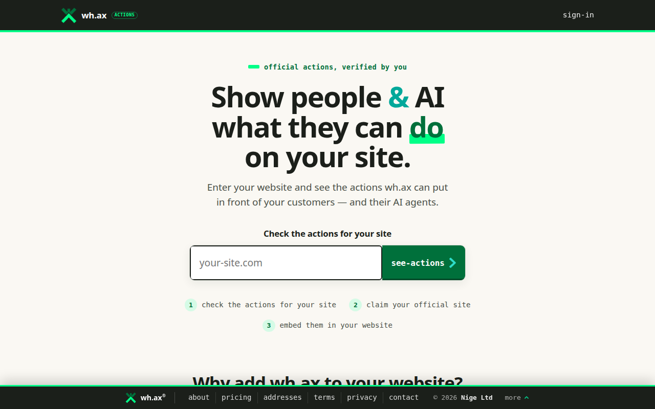 wh.ax — show people and AI what they can do on your site