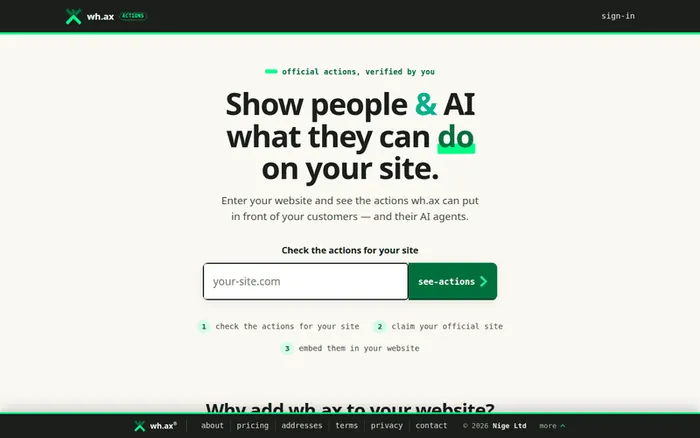 wh.ax - show people and AI what they can do on your site